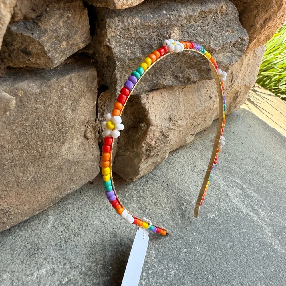 New🌟Anthropologie-Colorful Beaded Headband with Floral Accents